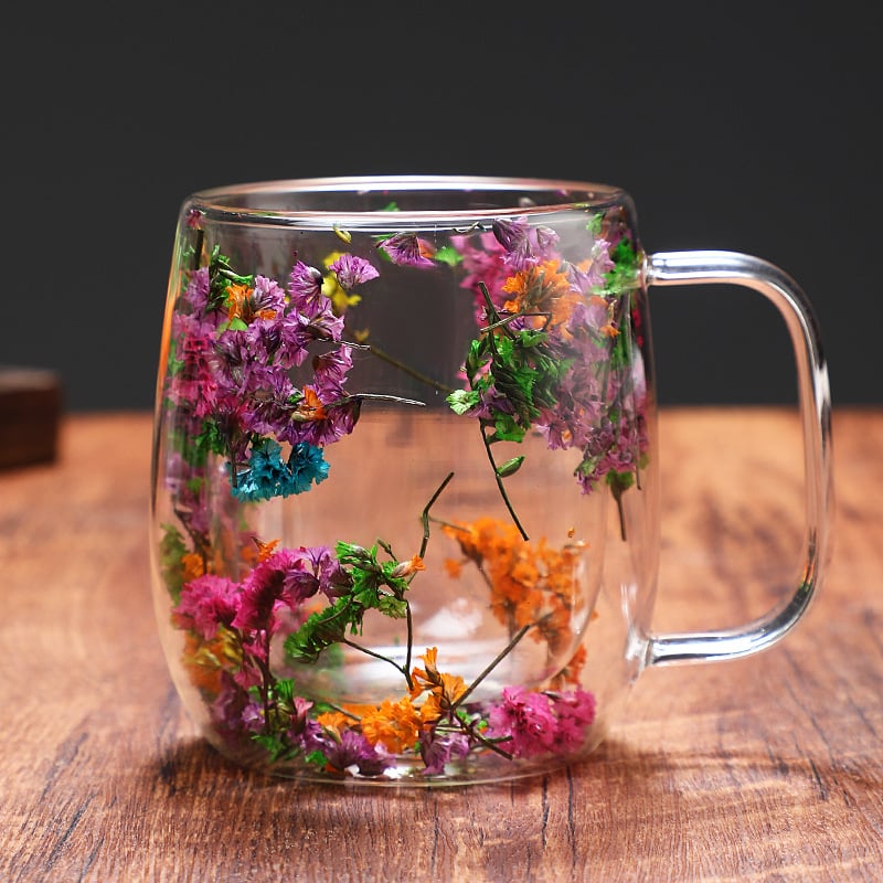 🎅Christmas Pre Sale 🎄🌸Transparent Double Glass Flower Tea Cup