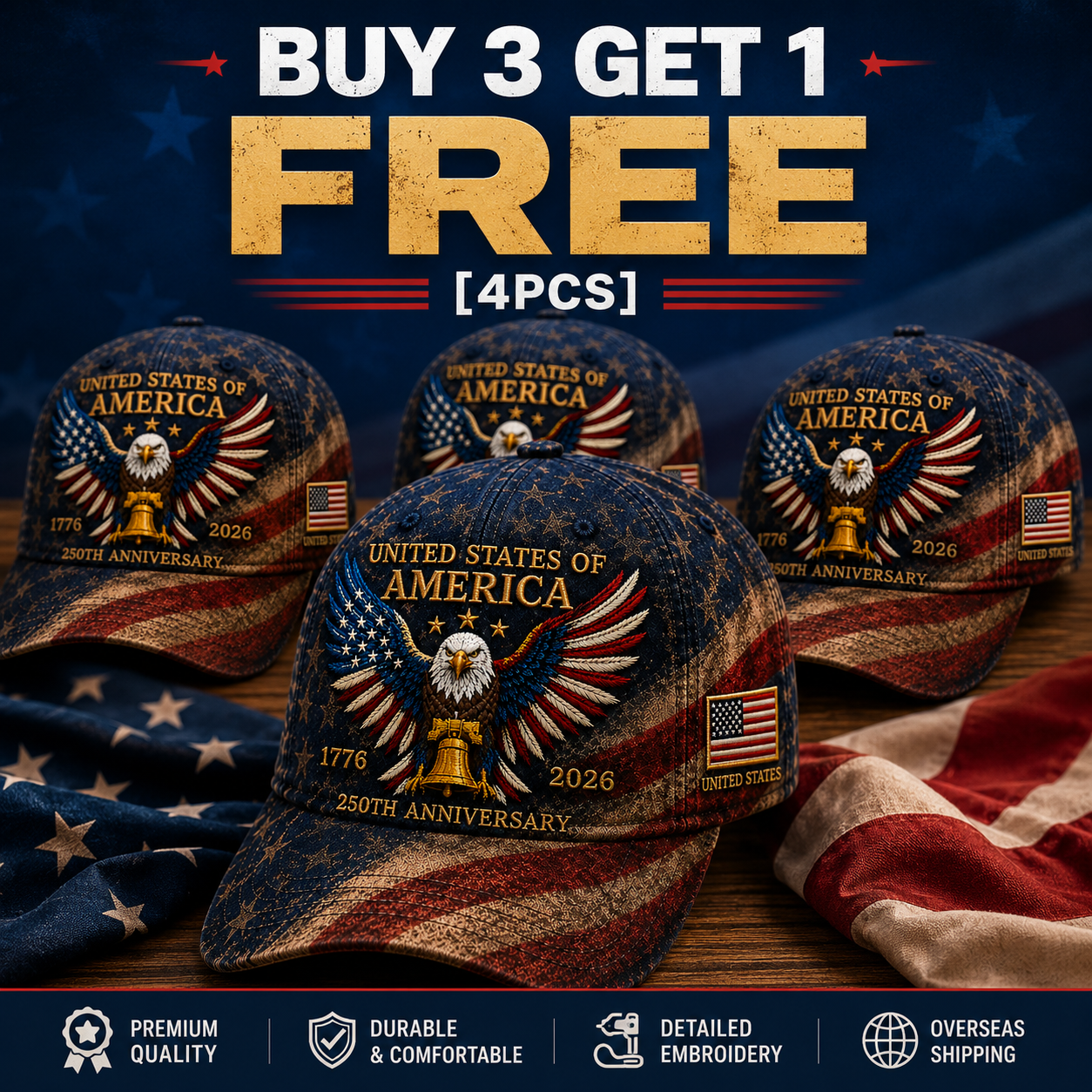 Patriotic Eagle Embroidered Cap