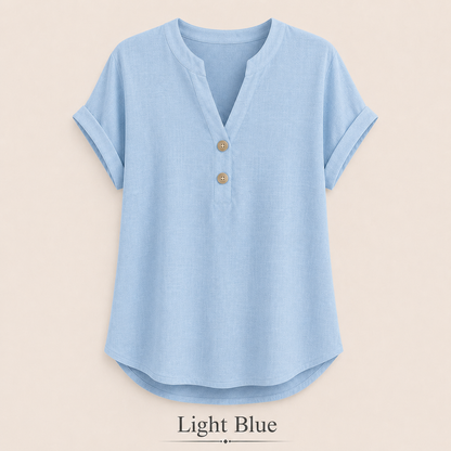 2026 Hot Style Women’s V-Neck Henley Top – Casual Loose Short Sleeve Dressy Blouse & Basic Tee