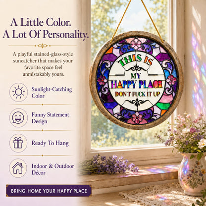 Stained Glass-Style Happy Place Hanging Suncatcher | Sunlight-Catching Quote Decor for Windows, Porches, Patios & Gifts ✨