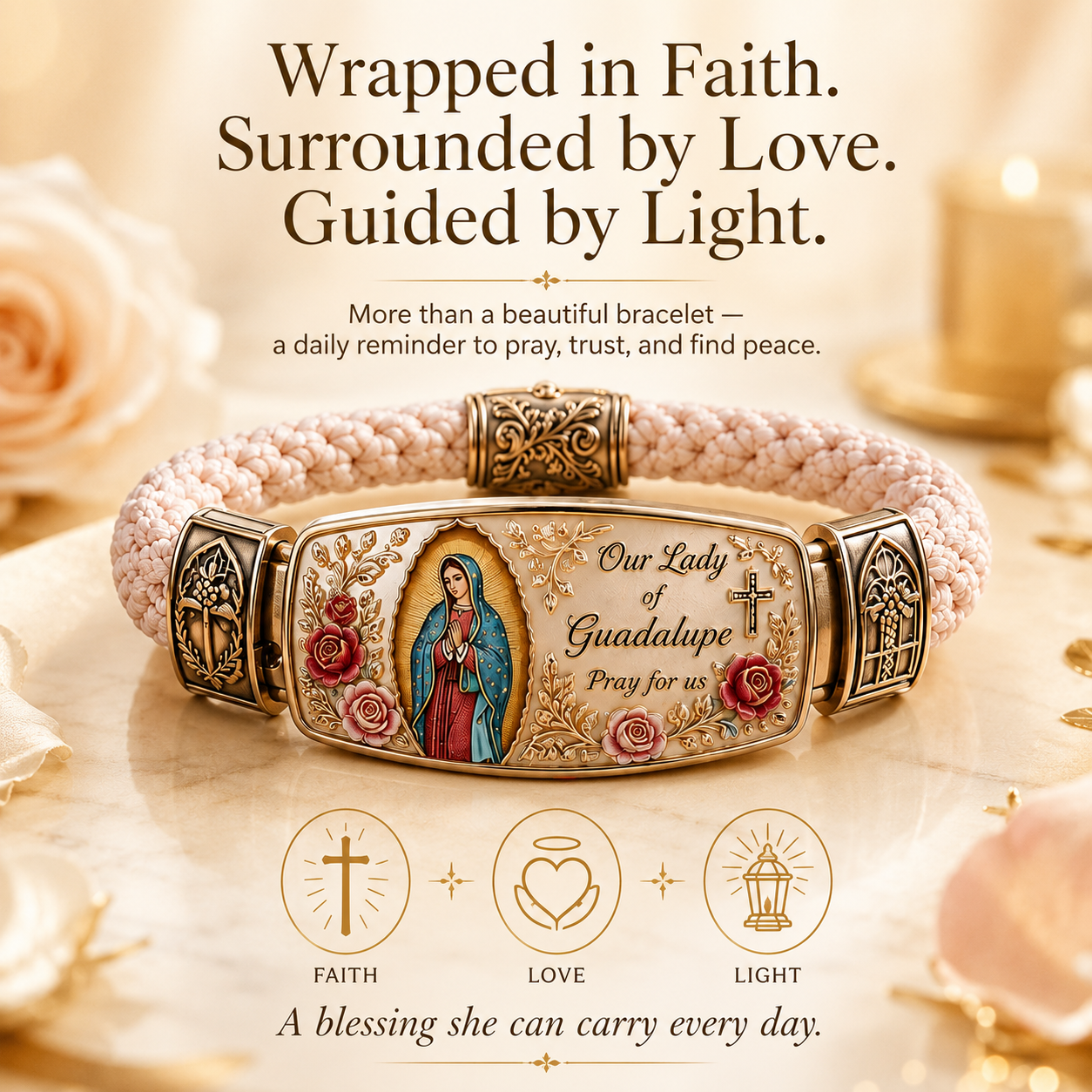 Heavenly Grace Bracelet – Christian Virgin Mary Bracelet Symbolizing Faith, Hope, Love & Divine Protection