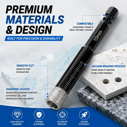 6 Pcs Diamond Drill Bits Set, 1/4 5/6 3/8 1/2 Inch Brazed Diamond Drill Bits for Precision Drilling in Tile Ceramic Glass Granite Marble Masonry