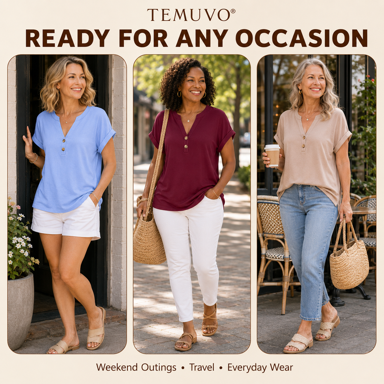 2026 Hot Style Women’s V-Neck Henley Top – Casual Loose Short Sleeve Dressy Blouse & Basic Tee