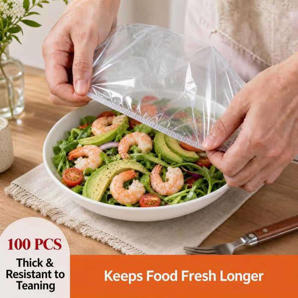 100Pcs Medium Reusable Elastic Plastic Bowl Covers - Kitchen Bread Proofing