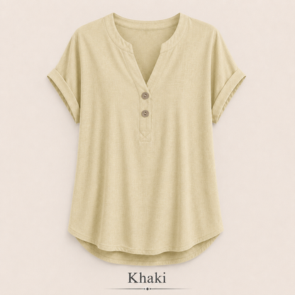 2026 Hot Style Women’s V-Neck Henley Top – Casual Loose Short Sleeve Dressy Blouse & Basic Tee