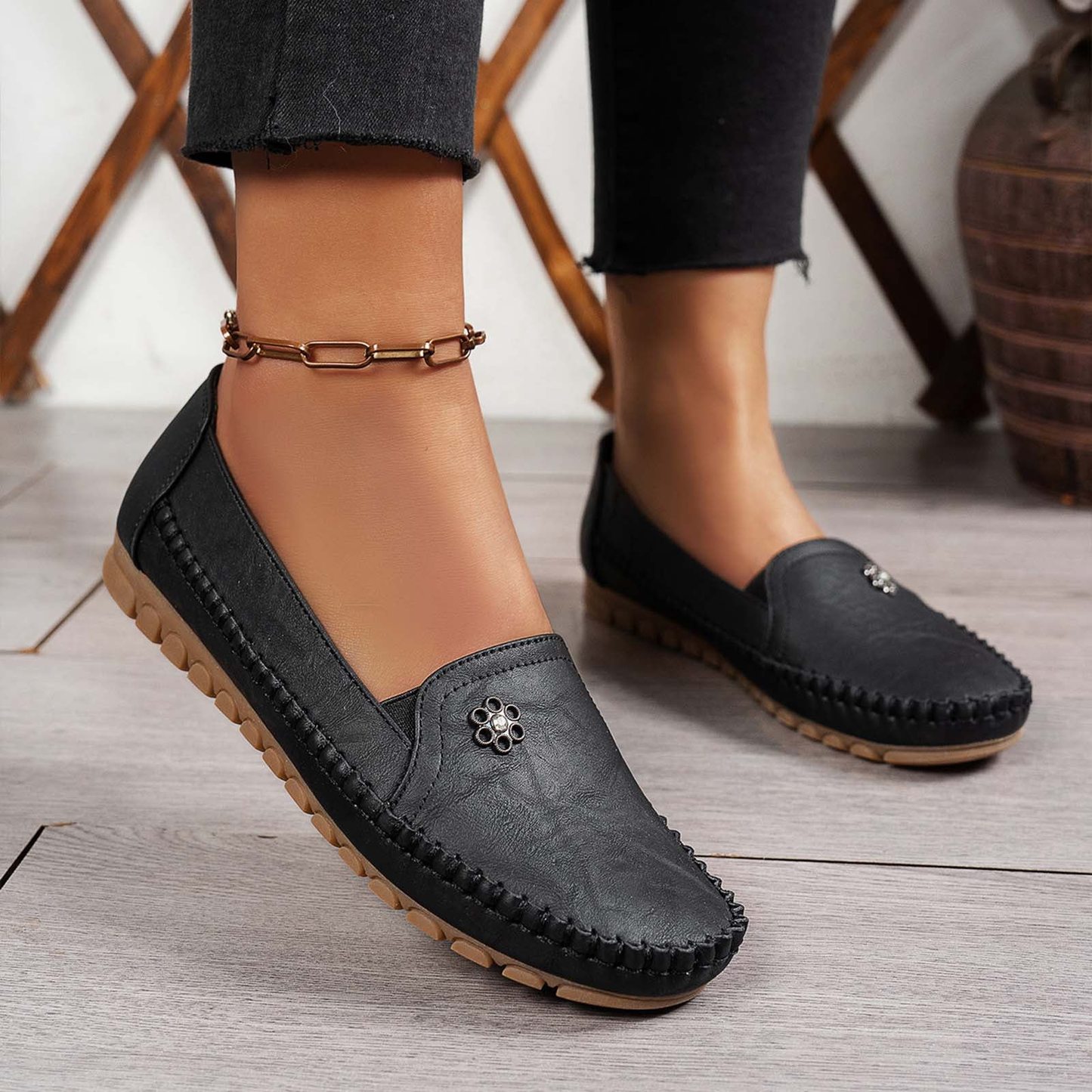 Penny Loafers for Women – Comfy Orthopedic Slip-On Walking Shoes – Black