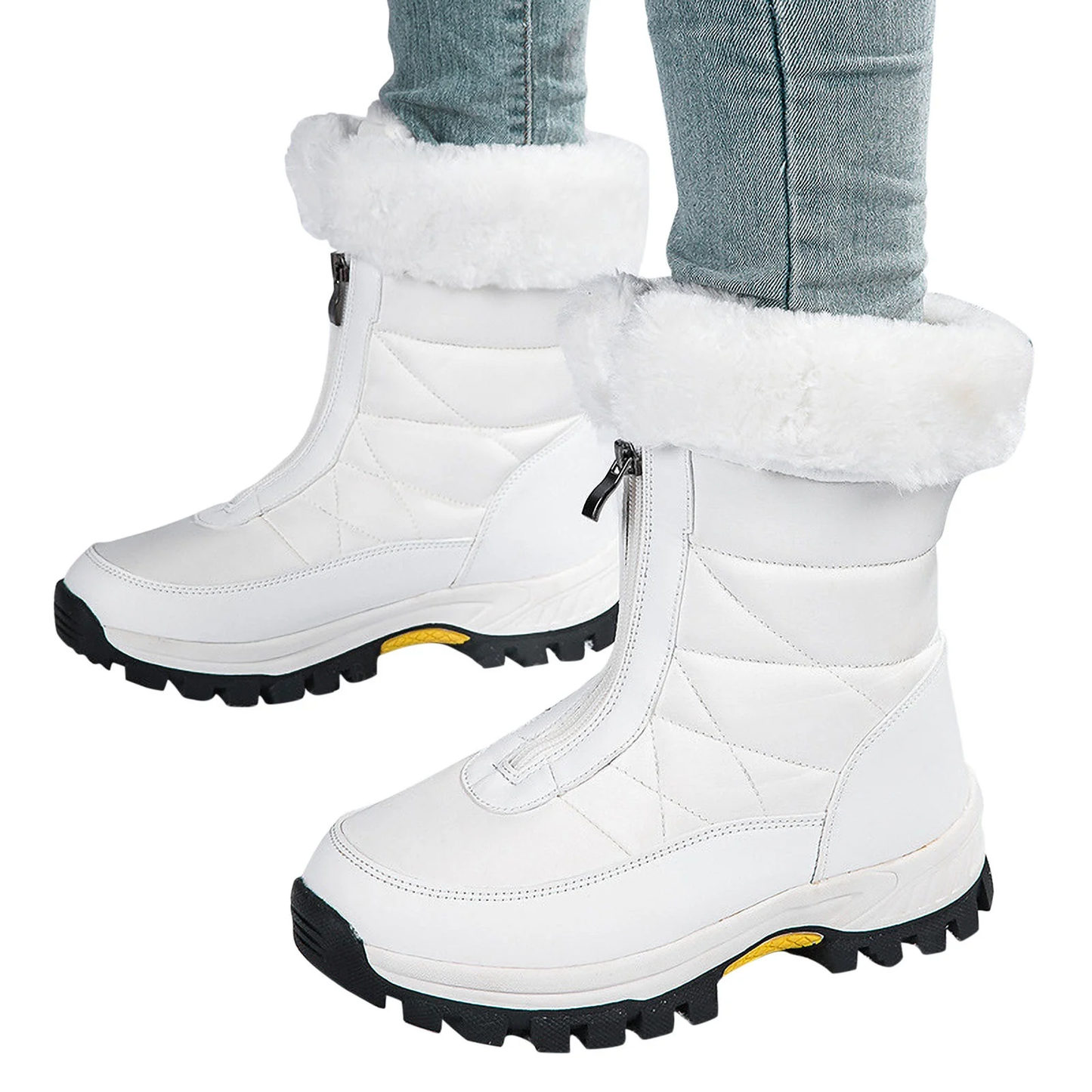 Women’s Waterproof Snow Boots – Plush Fleece Lined Mid-Calf Winter Boots – White