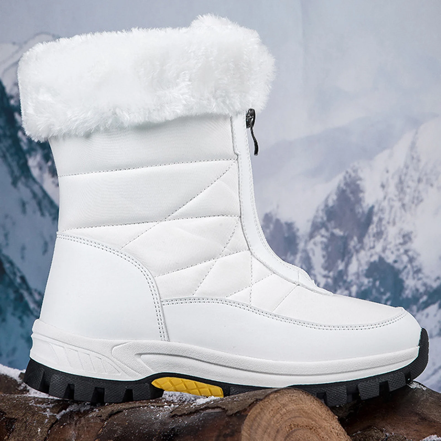 Women’s Waterproof Snow Boots – Plush Fleece Lined Mid-Calf Winter Boots – White
