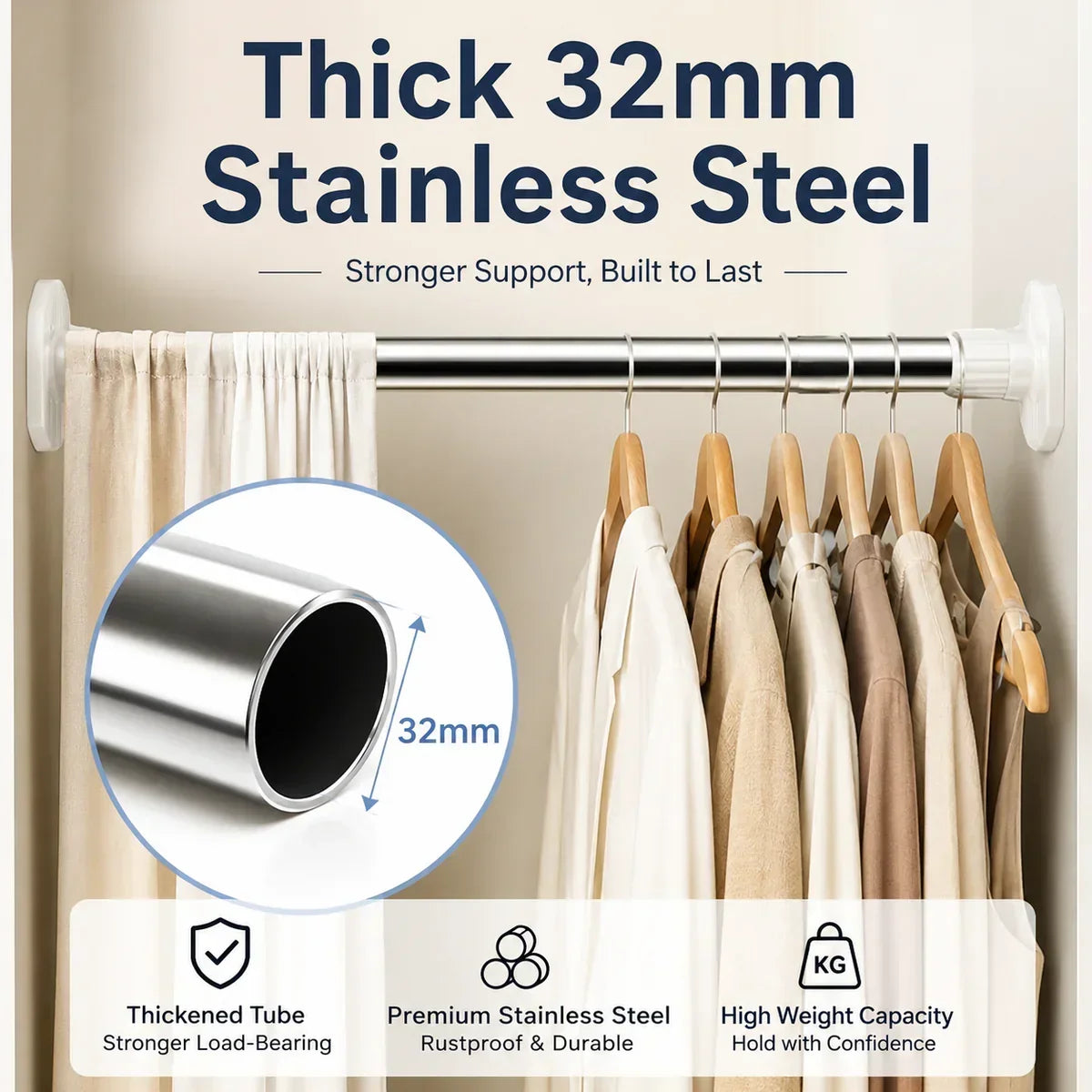 Drill-Free Adjustable Tension Rod – Expand Storage Without Wall Damage