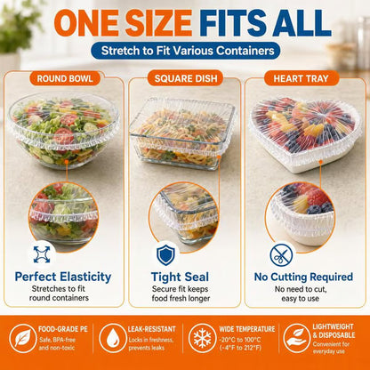 100Pcs Medium Reusable Elastic Plastic Bowl Covers - Kitchen Bread Proofing