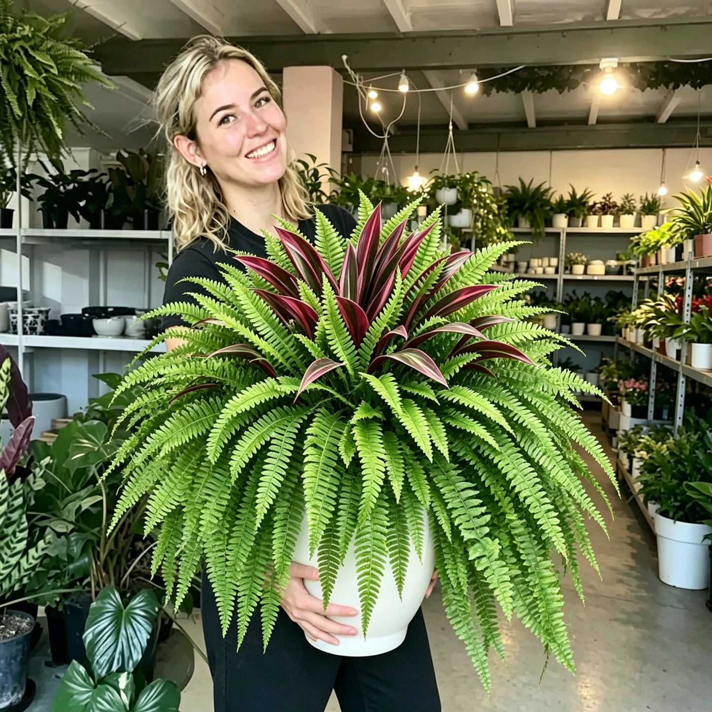 UV-Resistant Artificial Fern & Red Dracaena Decorative Plants – Full, Lush & Fade-Resistant!