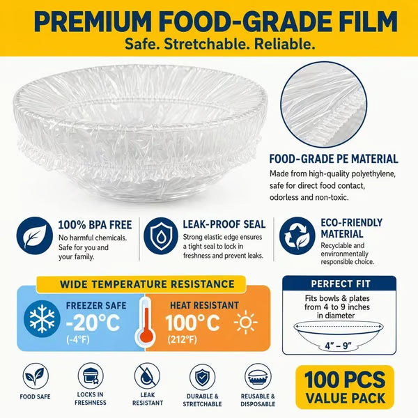 100Pcs Medium Reusable Elastic Plastic Bowl Covers - Kitchen Bread Proofing