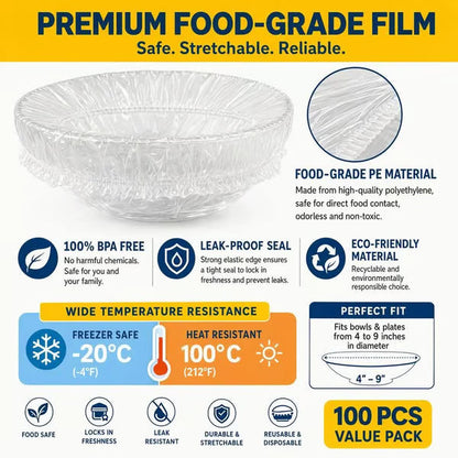 100Pcs Medium Reusable Elastic Plastic Bowl Covers - Kitchen Bread Proofing