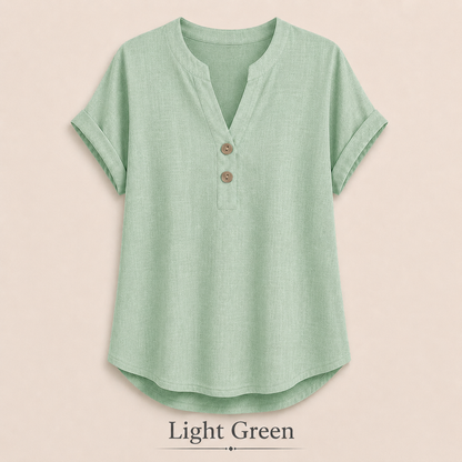 2026 Hot Style Women’s V-Neck Henley Top – Casual Loose Short Sleeve Dressy Blouse & Basic Tee