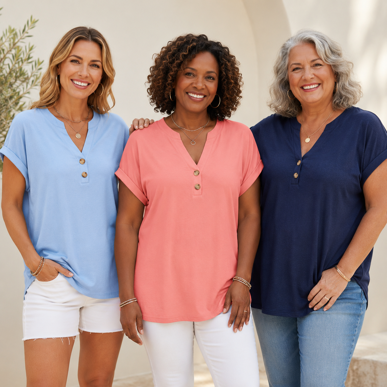 2026 Hot Style Women’s V-Neck Henley Top – Casual Loose Short Sleeve Dressy Blouse & Basic Tee