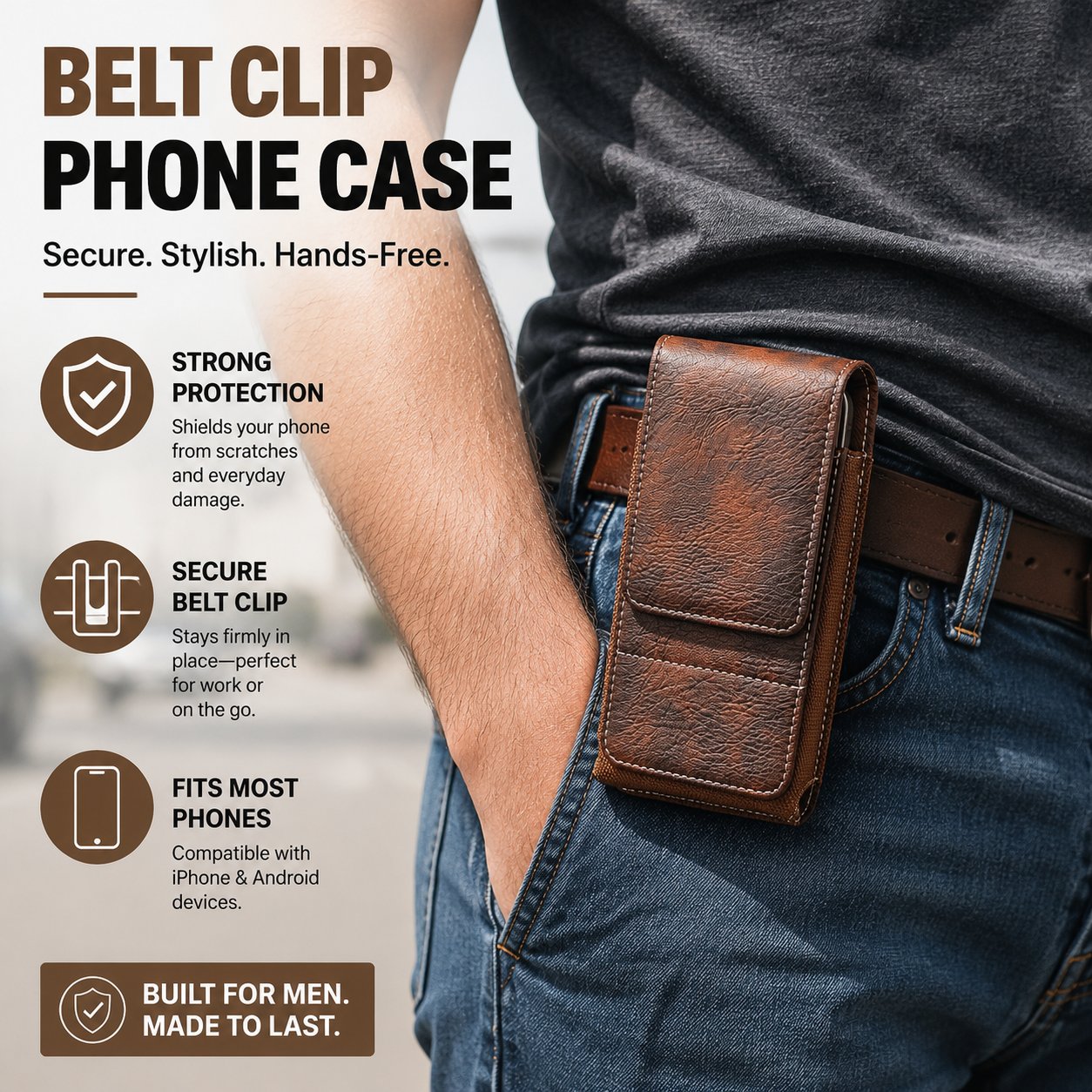 Waist Belt Cell Phone Pouch 📱 Multi-Pocket Leather Phone Case with Card Holder