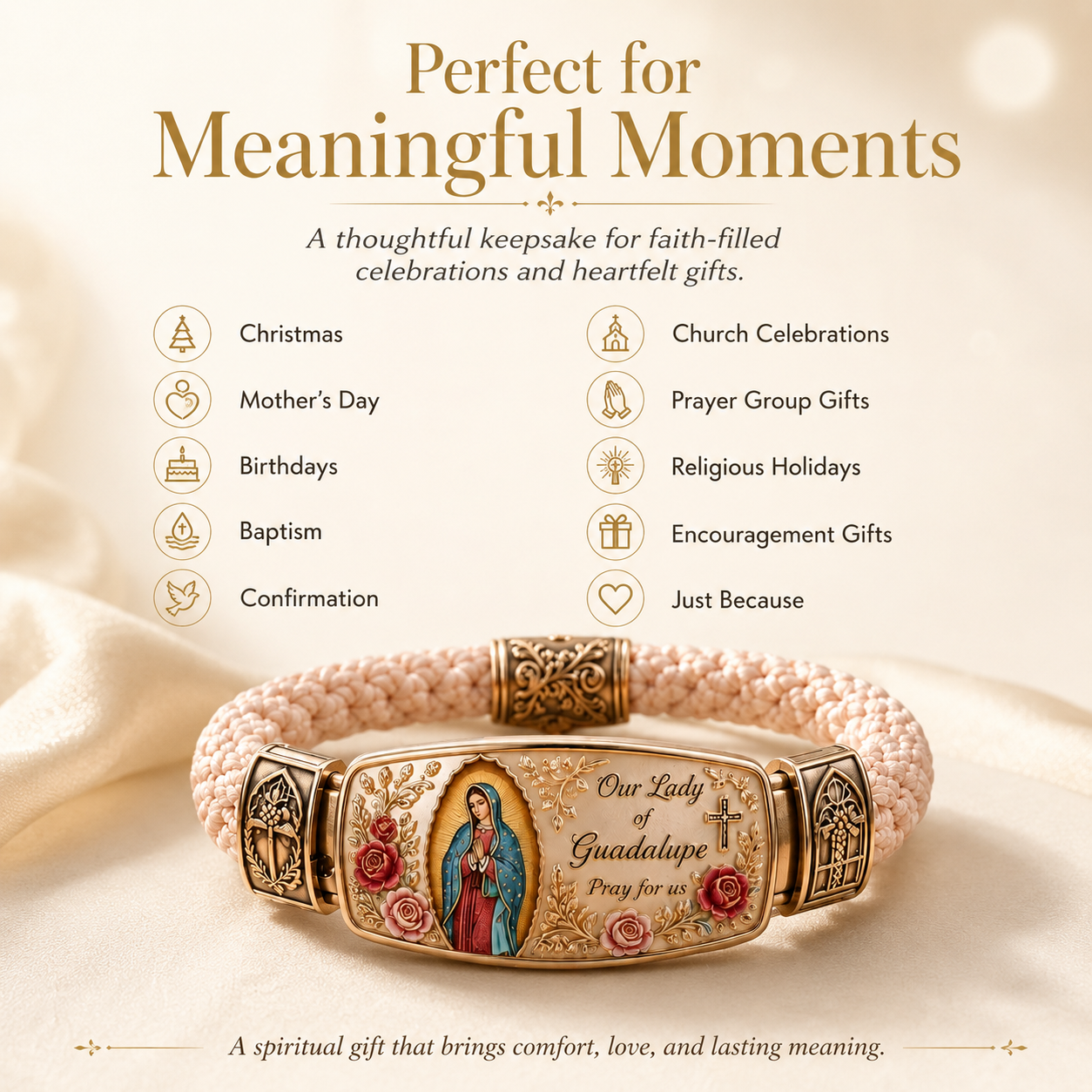 Heavenly Grace Bracelet – Christian Virgin Mary Bracelet Symbolizing Faith, Hope, Love & Divine Protection