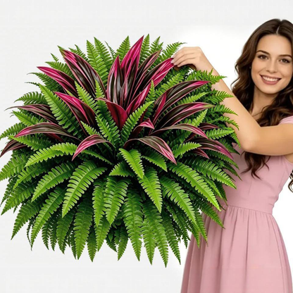 UV-Resistant Artificial Fern & Red Dracaena Decorative Plants – Full, Lush & Fade-Resistant!