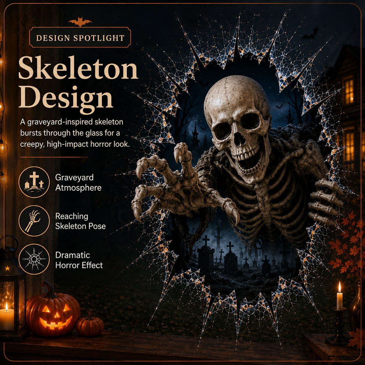 3D Crack Glass Spooky Decorations for a Haunted Halloween Scene