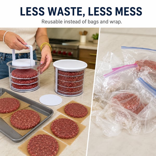 Non-Stick Burger Mold Shaper with Freezer Storage Container - 12-Piece Set with 8-Layer Plastic Discs