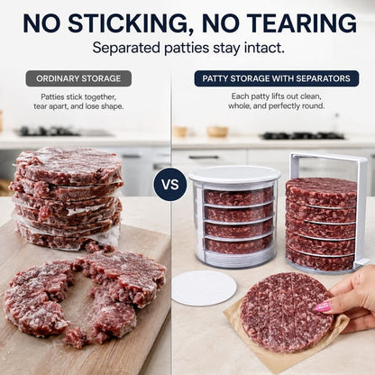 Non-Stick Burger Mold Shaper with Freezer Storage Container - 12-Piece Set with 8-Layer Plastic Discs