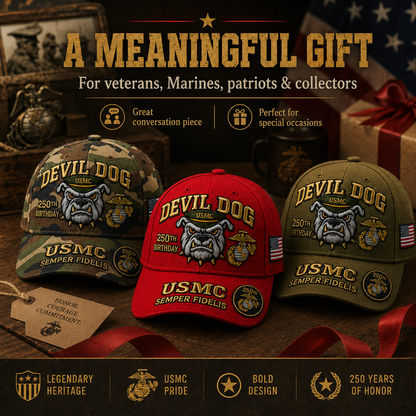 Handmade Devil Dog USMC 250th Birthday Commemorative Cap 🇺🇸