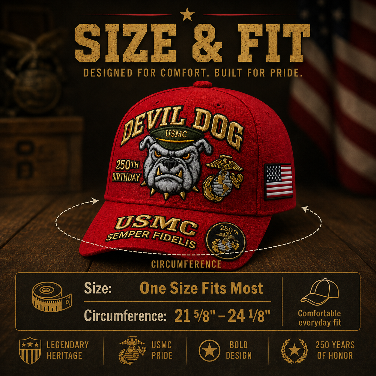 Handmade Devil Dog USMC 250th Birthday Commemorative Cap 🇺🇸