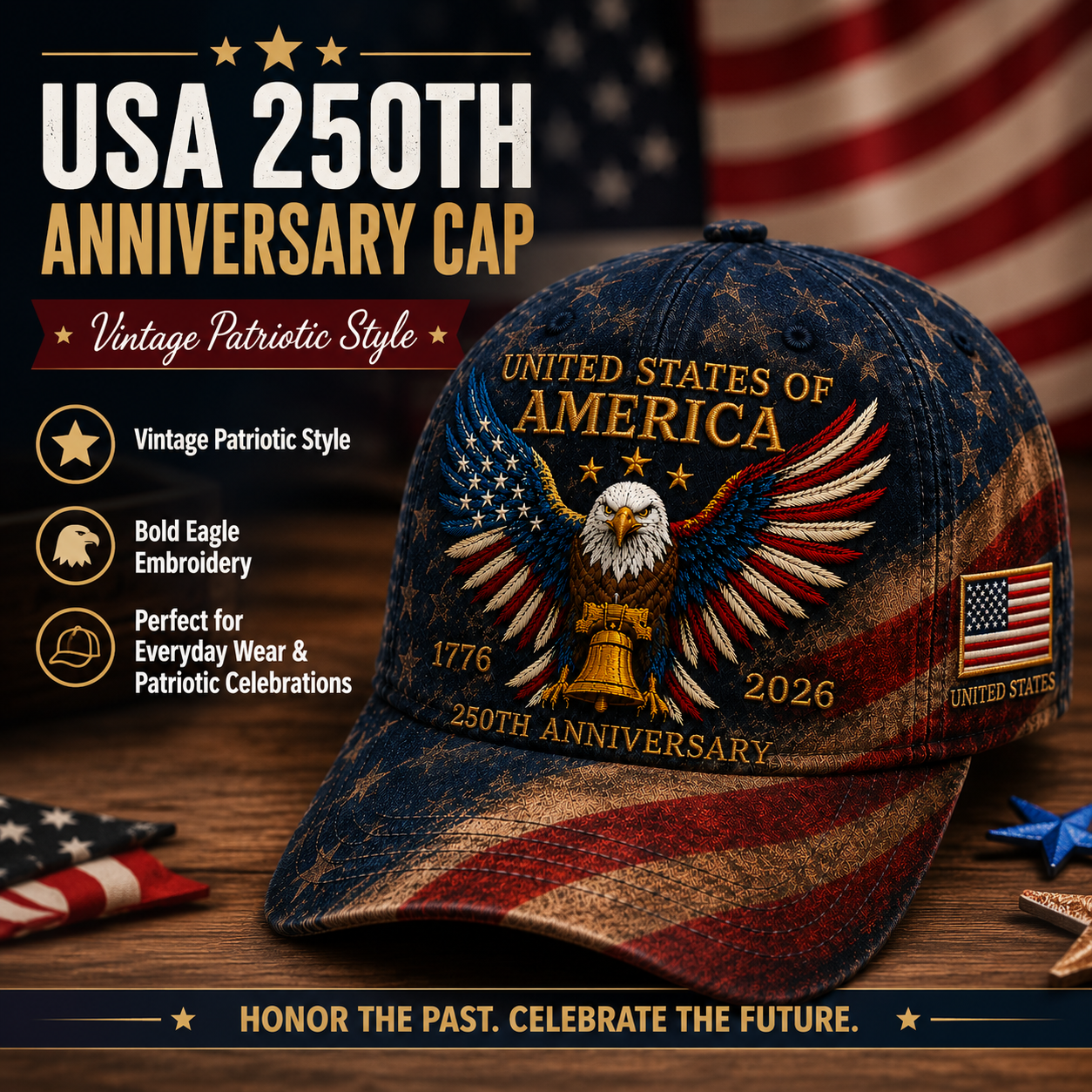 Patriotic Eagle Embroidered Cap