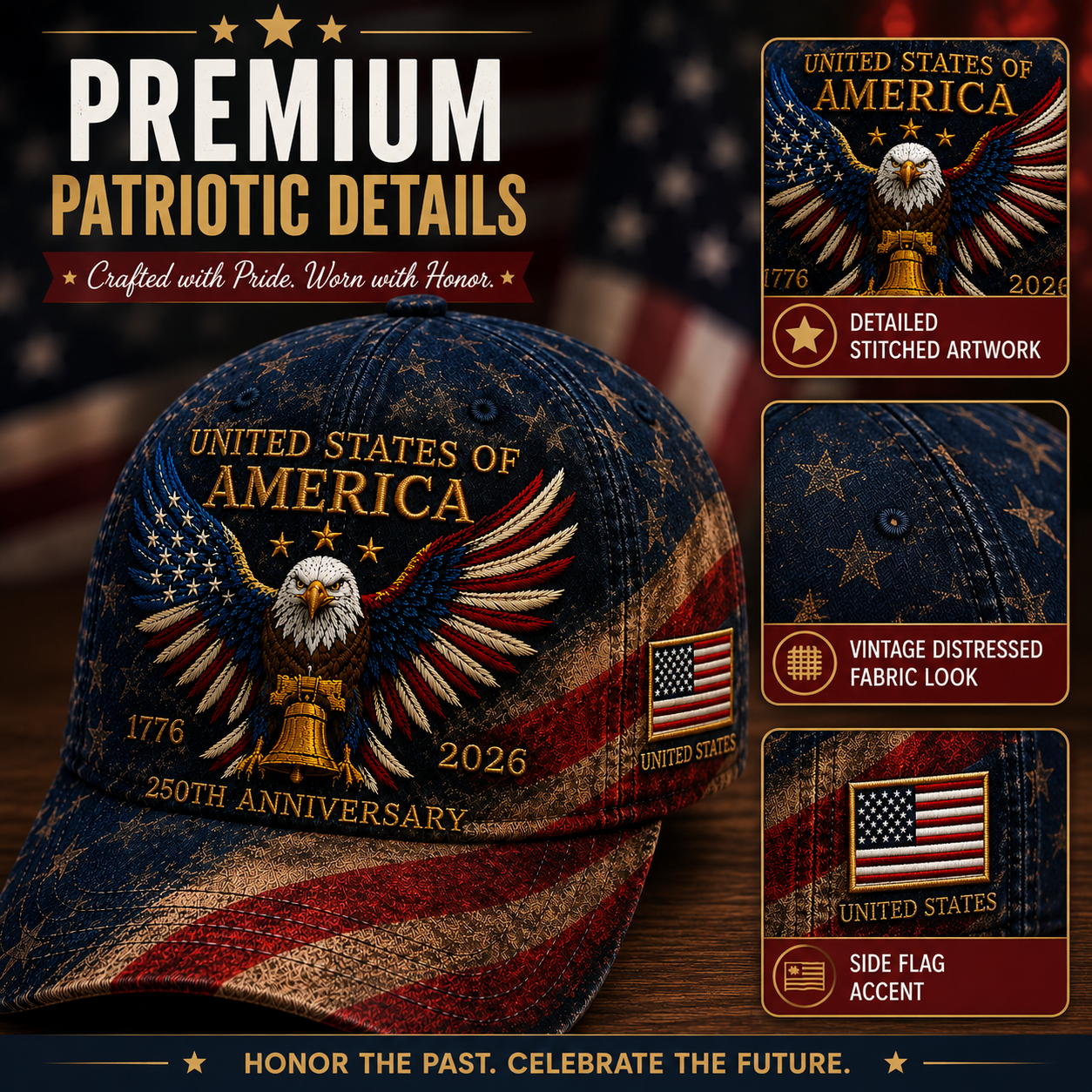 Patriotic Eagle Embroidered Cap