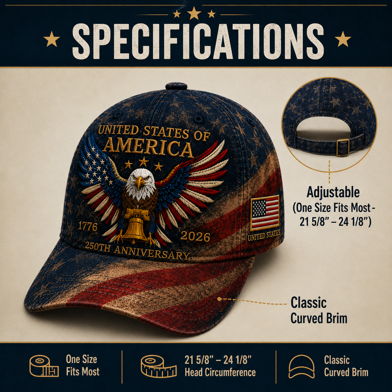 Patriotic Eagle Embroidered Cap