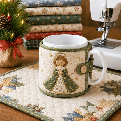 🎄🧵Christmas Quilted Mug Cozy Sewing Kit - Cozy Holiday DIY Craft Set with 9 Festive Designs & Premium Fabric Materials