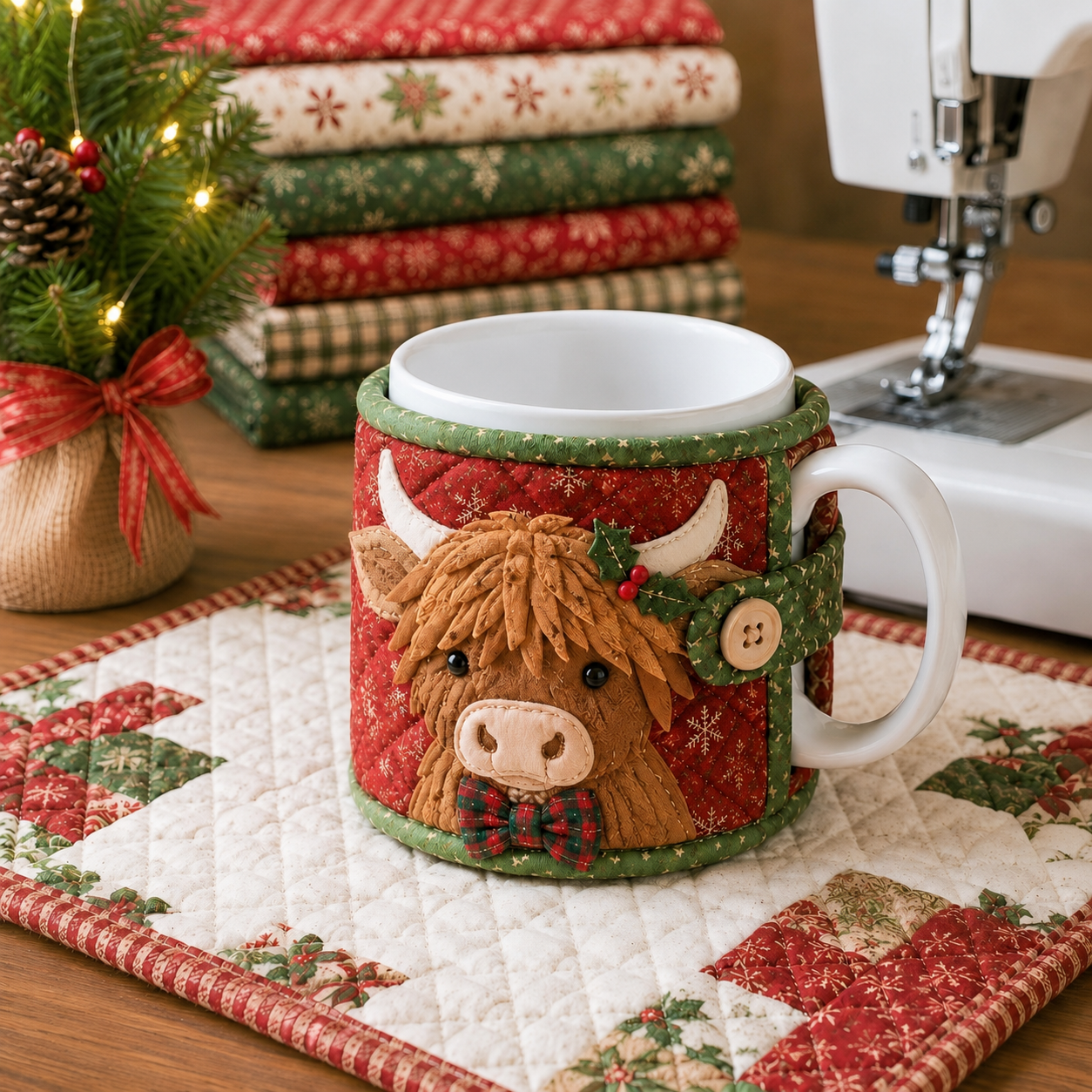 🎄🧵Christmas Quilted Mug Cozy Sewing Kit - Cozy Holiday DIY Craft Set with 9 Festive Designs & Premium Fabric Materials