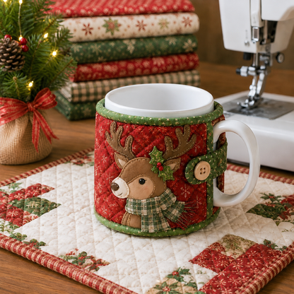 🎄🧵Christmas Quilted Mug Cozy Sewing Kit - Cozy Holiday DIY Craft Set with 9 Festive Designs & Premium Fabric Materials