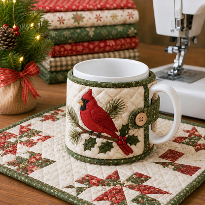 🎄🧵Christmas Quilted Mug Cozy Sewing Kit - Cozy Holiday DIY Craft Set with 9 Festive Designs & Premium Fabric Materials