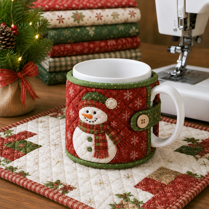 🎄🧵Christmas Quilted Mug Cozy Sewing Kit - Cozy Holiday DIY Craft Set with 9 Festive Designs & Premium Fabric Materials
