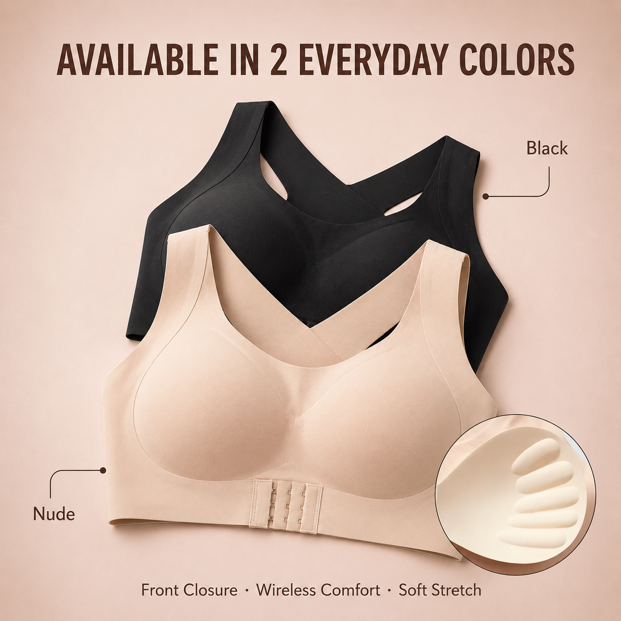 Front Closure Cross-Back Wireless Posture Bra