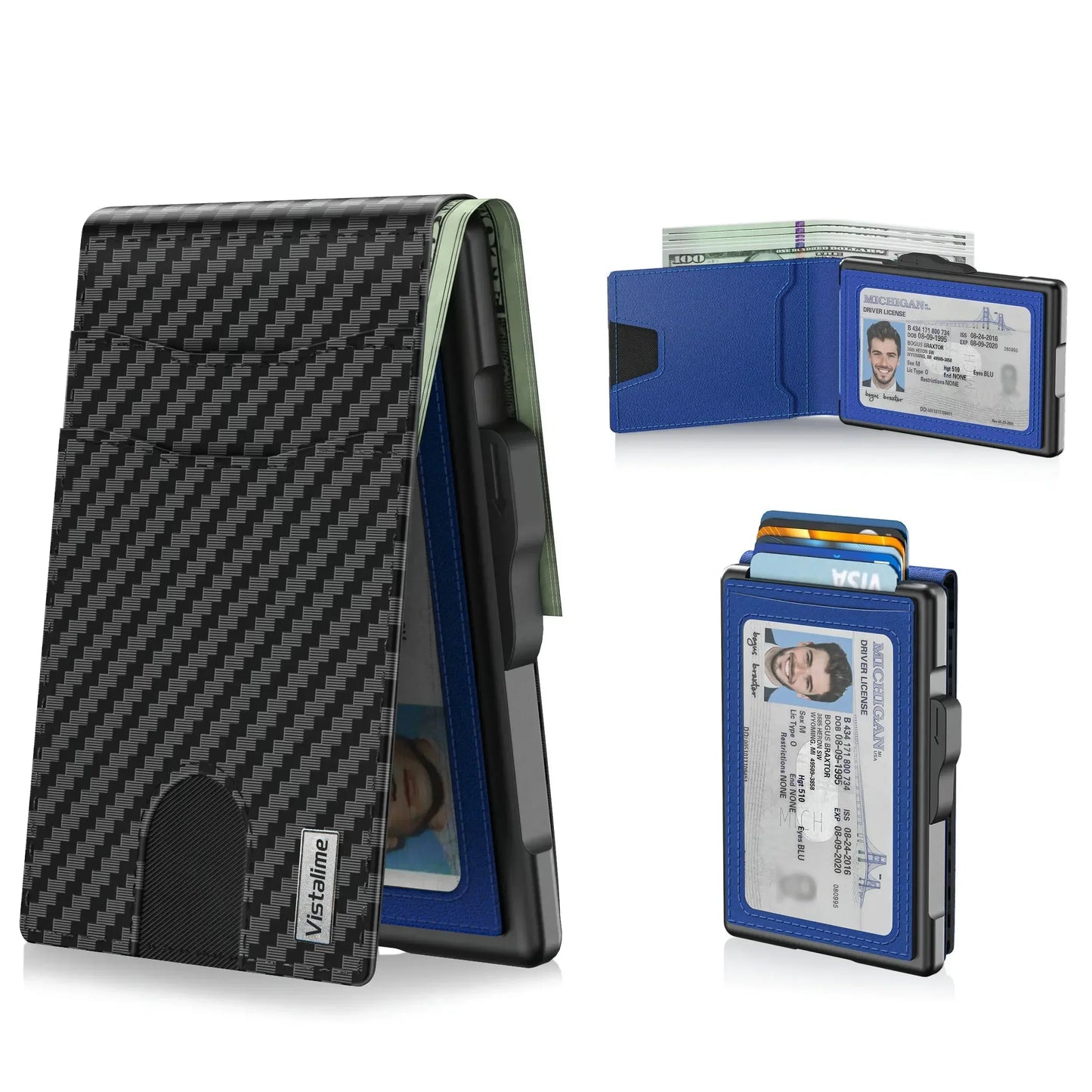 Men’s Minimalist Pop-Up Wallet, RFID Blocking Aluminum Slim Bifold.