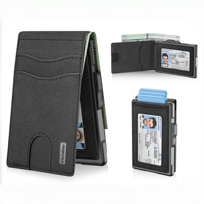 Men’s Minimalist Pop-Up Wallet, RFID Blocking Aluminum Slim Bifold.