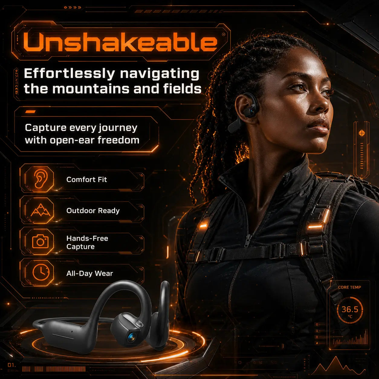 G206 On-Ear Wireless Bluetooth Headset - Audio Device with 8MP EIS Stabilized Camera, First-Person Perspective, Waterproof Headphones