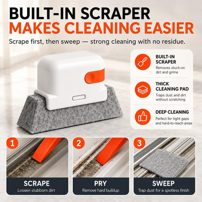 🧹 2-in-1 Window Track Cleaner With Deep Gap Brush & Scraper
