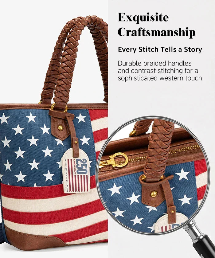 Vintage American Flag Tote Bag | Western Patriotic Handbag
