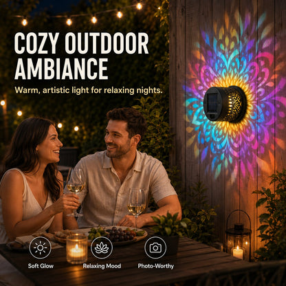 Solar Mandala Wall Light Outdoor Garden Fence Projector Lamp Patio Ambient Decor