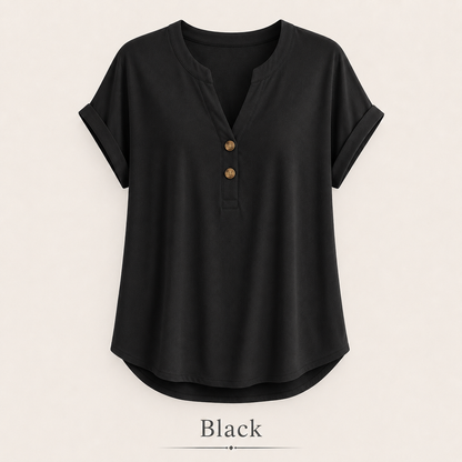 2026 Hot Style Women’s V-Neck Henley Top – Casual Loose Short Sleeve Dressy Blouse & Basic Tee