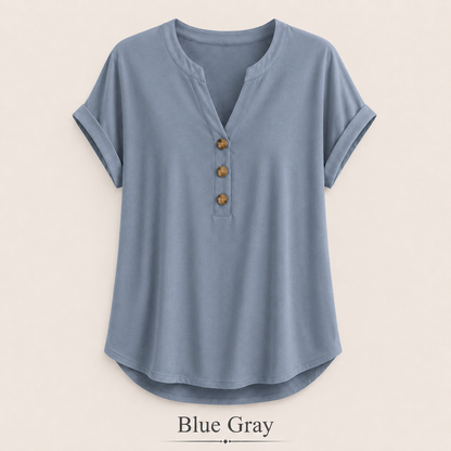 2026 Hot Style Women’s V-Neck Henley Top – Casual Loose Short Sleeve Dressy Blouse & Basic Tee