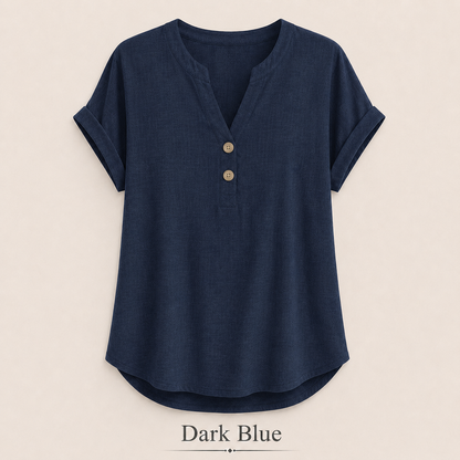 2026 Hot Style Women’s V-Neck Henley Top – Casual Loose Short Sleeve Dressy Blouse & Basic Tee