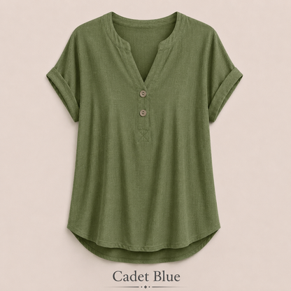 2026 Hot Style Women’s V-Neck Henley Top – Casual Loose Short Sleeve Dressy Blouse & Basic Tee