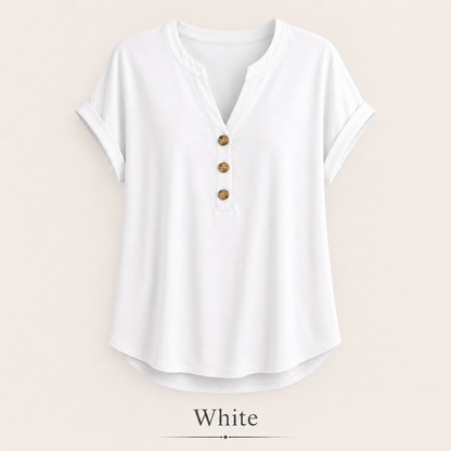 2026 Hot Style Women’s V-Neck Henley Top – Casual Loose Short Sleeve Dressy Blouse & Basic Tee