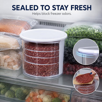 Non-Stick Burger Mold Shaper with Freezer Storage Container - 12-Piece Set with 8-Layer Plastic Discs