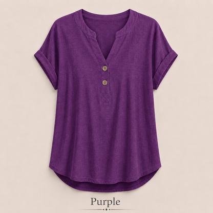 2026 Hot Style Women’s V-Neck Henley Top – Casual Loose Short Sleeve Dressy Blouse & Basic Tee