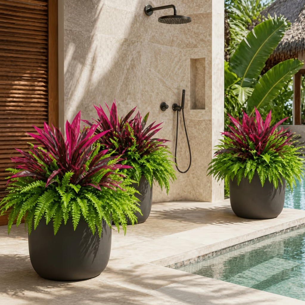 UV-Resistant Artificial Fern & Red Dracaena Decorative Plants – Full, Lush & Fade-Resistant!